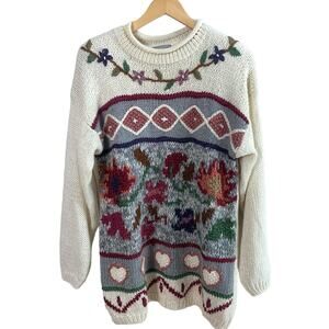 Vintage Spice Of Life Size M Floral Botanical Hearts Tunic Sweater Artsy Boho